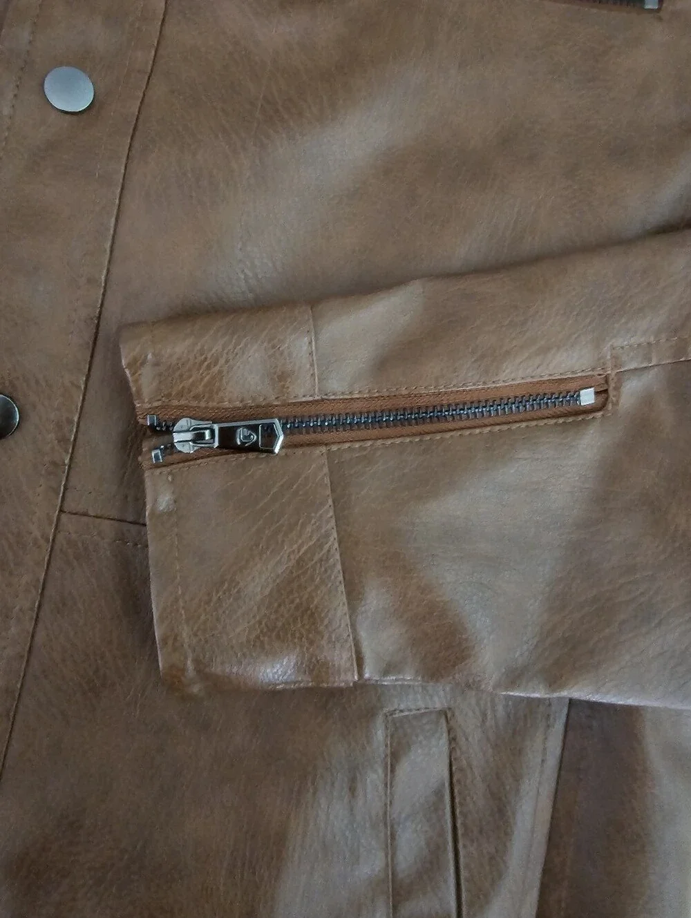 Fried Denim Faux Leather Jacket Men’s L Brown Moto Trucker Shirt Jacket Soft